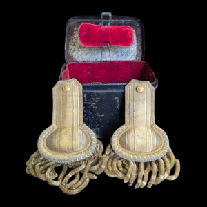 19th Century Royal Navy Officer’s Epaulettes in Original Fitted Tin by Matthews & Co Naval Outfitters