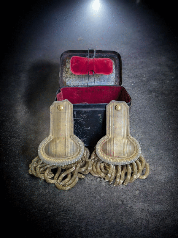 19th Century Royal Navy Officer’s Epaulettes in Original Fitted Tin by Matthews & Co Naval Outfitters - Image 4