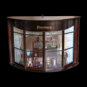 Victorian Miniature Pharmacy Diorama in Glazed Bowfront Display