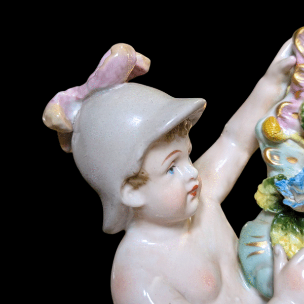 Antique Porcelain Table Mirror with Cherubs & Floral Rococo Detail - Image 2