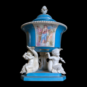 Antique Hand-Painted French Sevres Porcelain Table Centrepiece with Cherub Supports & Mythological Scene