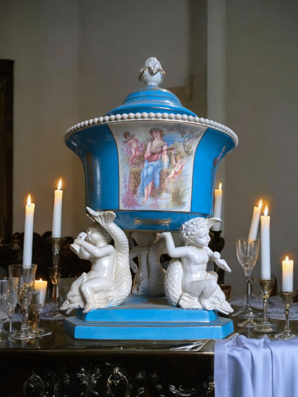 Antique Hand-Painted French Sevres Porcelain Table Centrepiece with Cherub Supports & Mythological Scene - Image 2