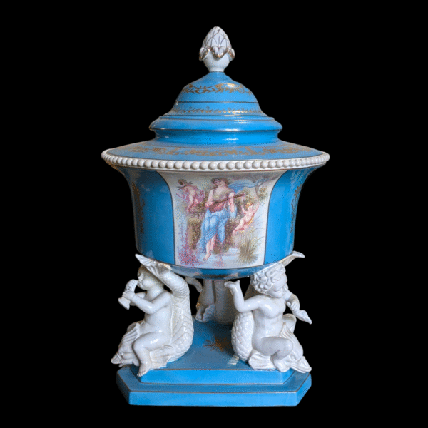 Antique Hand-Painted French Sevres Porcelain Table Centrepiece with Cherub Supports & Mythological Scene - Image 5