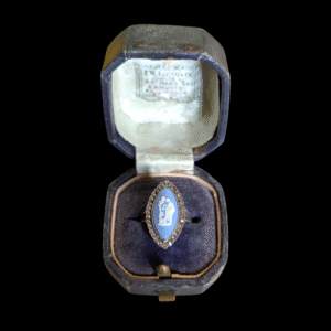 Sterling Silver & Blue Wedgewood Marcasite Ring - Size K
