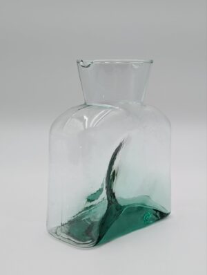 Blenko Style Hand Blown Glass Water Bottle with Green Base