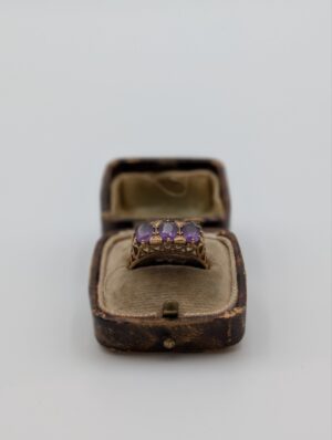 9ct Gold Three Stone Amethyst Ring – Size Q