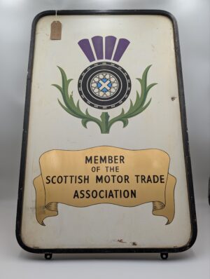 Vintage Scottish Motor Trade Association Metal Advertising Sign with Thistle Emblem