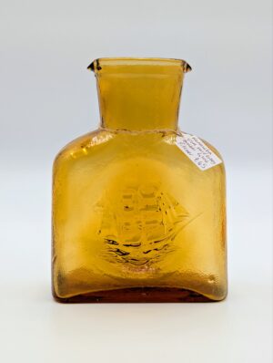 Kanawha USA Mid Century Amber Glass Ship Motif Pitcher