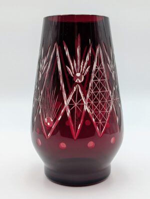 Large Bohemian Cut Glass Ruby & Clear Vase