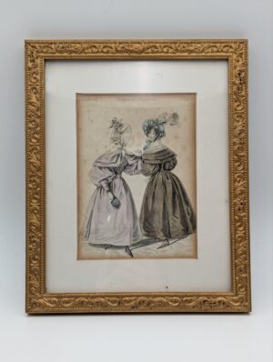 Victorian Ladies Fashion Print “Costumes Parisiens” in Ornate Gilt Frame