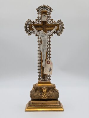 Vintage French Gilt Metal Crucifix with White Corpus