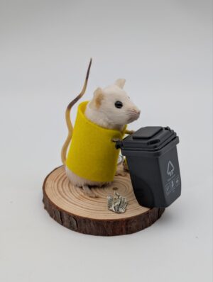 Taxidermy “Bin Man” Mouse Diorama – Anthropomorphic Mouse with Wheelie Bin