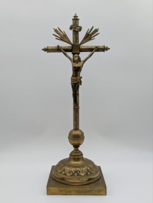 Large Vintage Brass Altar Crucifix with Radiating Halo – Ecclesiastical Church Cross