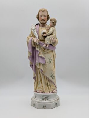 Vintage Bisque Saint Joseph & Child Jesus Figure – Hand Painted Religious Statue