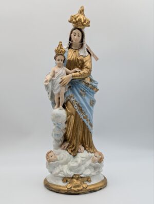 Vintage Plaster Virgin Mary & Child Statue – Hand Painted Religious Figure