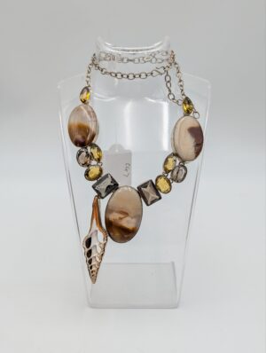 Sterling Silver Multi-Stone Statement Necklace with Shell Drop