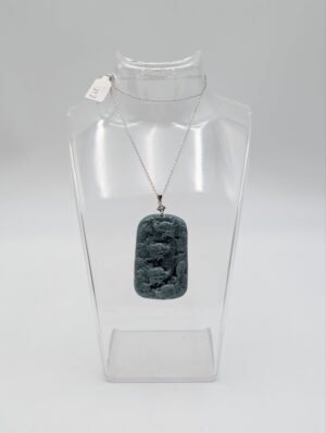 Sterling Silver Necklace with Carved Jade Pendant