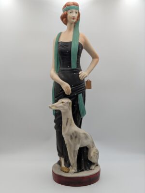 Large Art Deco Style Lady & Greyhound Sculpture