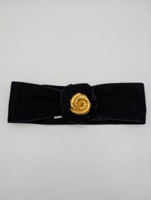 Vintage Lanvin Black Suede Belt with Sculptural Gold Tone Clasp – Made in France