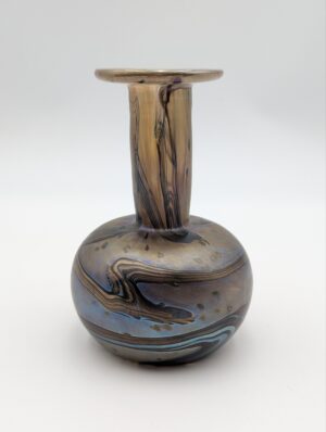 Signed Studio Art Glass Vase – Iridescent Swirl Decoration with Metallic Lustre Finish