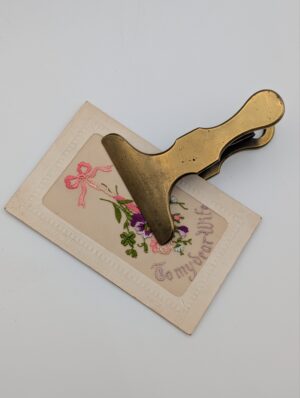 Victorian Brass Desk Clip – Heavy Cast Paper Clamp with Spring Mechanism