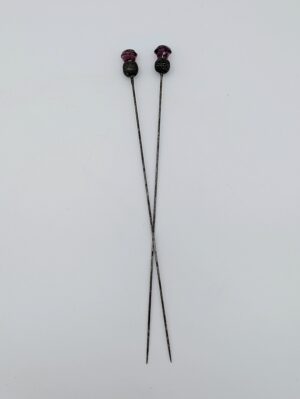 Pair of Sterling Silver Thistle Hat Pins with Faceted Amethyst Glass Tops