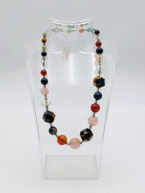 Vintage Multi-Stone Beaded Necklace with Tiger’s Eye, Quartz & Semi-Precious Stones