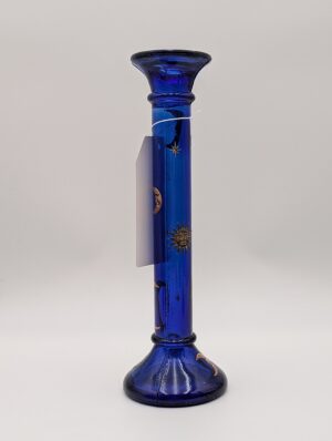 1990s Celestial Blue Glass Candlestick with Sun & Moon Decoration