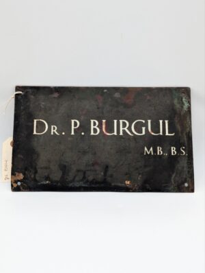 Vintage Metal Doctor’s Name Plaque – Dr P. Burgul M.B., B.S