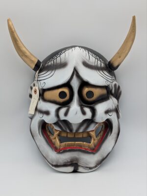 Vintage Hand-Carved Wooden Hannya Mask – Polychrome Finish
