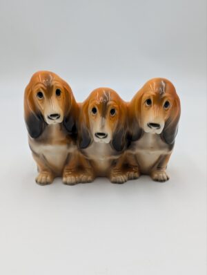 Vintage Ceramic Three Hound Dog Planter
