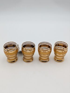 Set of Four 1970s Gold Banded Glass Shot Glasses