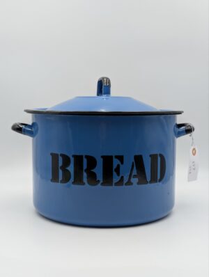 Vintage Polish Enamel Bread Bin in Blue with Black Lettering