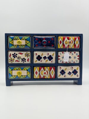 Bohemian Style Wooden Spice Drawer Cabinet with Hand-Painted Ceramic Drawers