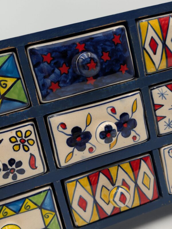 Bohemian Style Wooden Spice Drawer Cabinet with Hand-Painted Ceramic ...