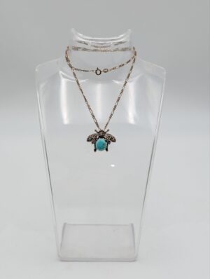 Sterling Silver Marcasite & Turquoise Bee Pendant Necklace