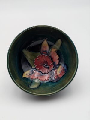 Moorcroft Tubelined Floral Bowl on Green Ground
