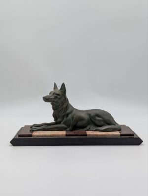 Art Deco French Spelter Dog Sculpture on Marble Base