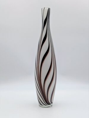 Vintage Empoli Art Glass Tall Swirl Vase in Smoky Grey with Black Ribboning