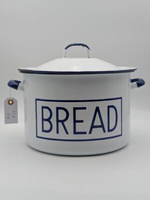 Vintage Polish Enamel Bread Bin with Lid in White and Blue