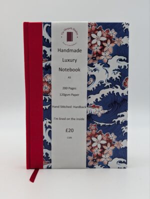 Handmade Luxury A5 Notebook by The Morpeth Bindery – Wave & Floral Design