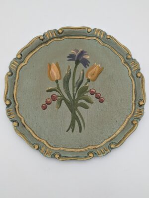 Vintage Lacquered Floral Tray with Gilt Decorative Border