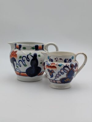 Pair of Victorian Welsh Hand Decorated Milk Jugs in Polychrome Slipware