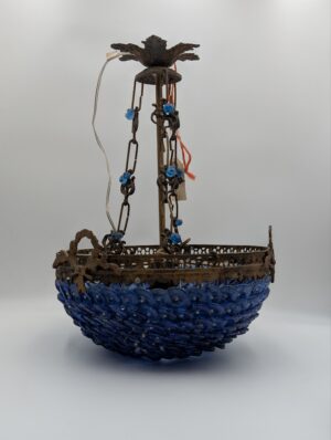 Vintage Murano Blue Glass Disc Chandelier With Gilt Metal Frame