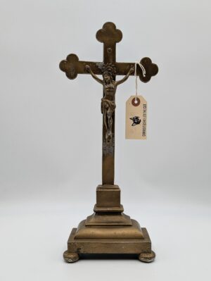 Antique Brass Crucifix With Christ Figure On Stepped Base