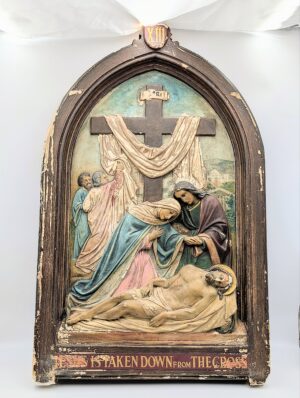 Large Heavy Plaster Station of the Cross Panel – “Jesus Is Taken Down from the Cross” 76cm