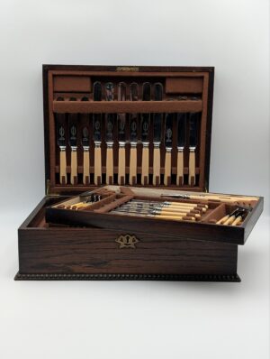 Vintage Canteen of Cutlery in Fitted Wooden Case with Bone Effect Handles