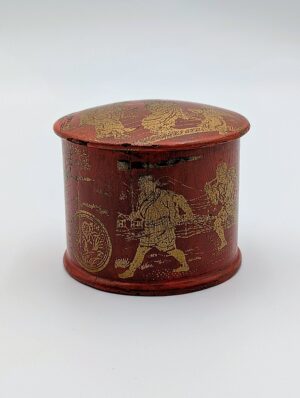Late 19th Century Japanese Meiji Red Lacquered Box with Gilt Figural Decoration