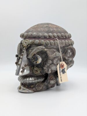 Resin Human Skull Kapala Ritual Bowl with Hinged Lid & Velvet Lining