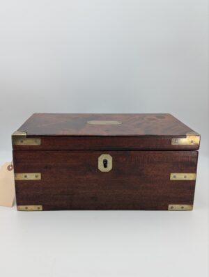 Victorian Walnut Campaign Writing Slope with Brass Mounts & Key